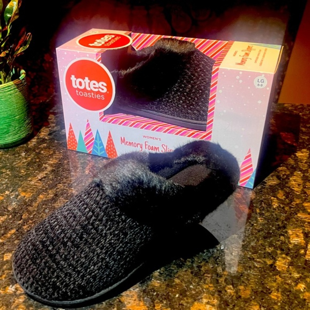 Women’s Slippers Memory Foam Black Slide Slipper totes toasties